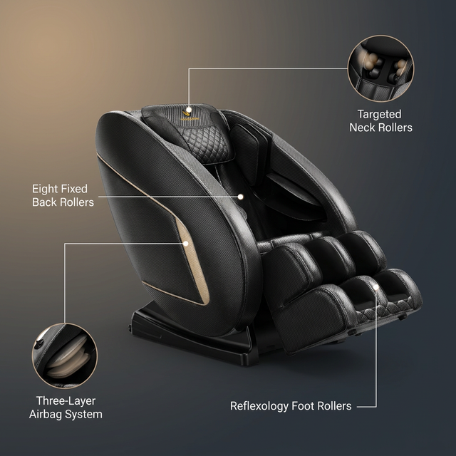 Massage Chair Neck Massager with Zero Gravity Heating Bluetooth Functions (Black) — Lifestyle