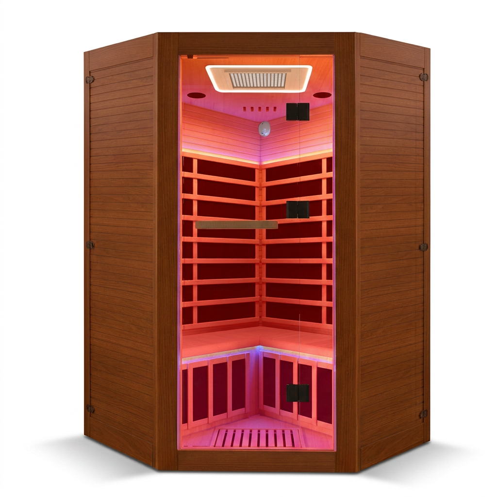 Multifunctional 2-3 Person Infrared Sauna for Home, 2180W Indoor Sauna with 7-Color LED Ambient Light, Red Light Feature, Oxygen Bar, Dual Bluetooth Speakers, 360° Surround Heating — Studio Shot